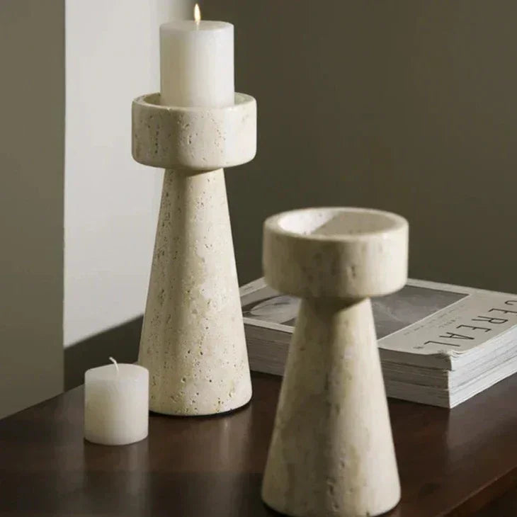 Travertine Taper Candle Holder, Handcrafted Candlestick, 2 Sizes, 7-9in