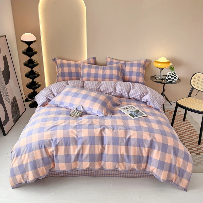 Plaid & Gingham Duvet Cover Set with 2 Pillowcases, 100% Cotton Bedding, 200 Thread Count, No Filling, 16 Colors, 4 Sizes