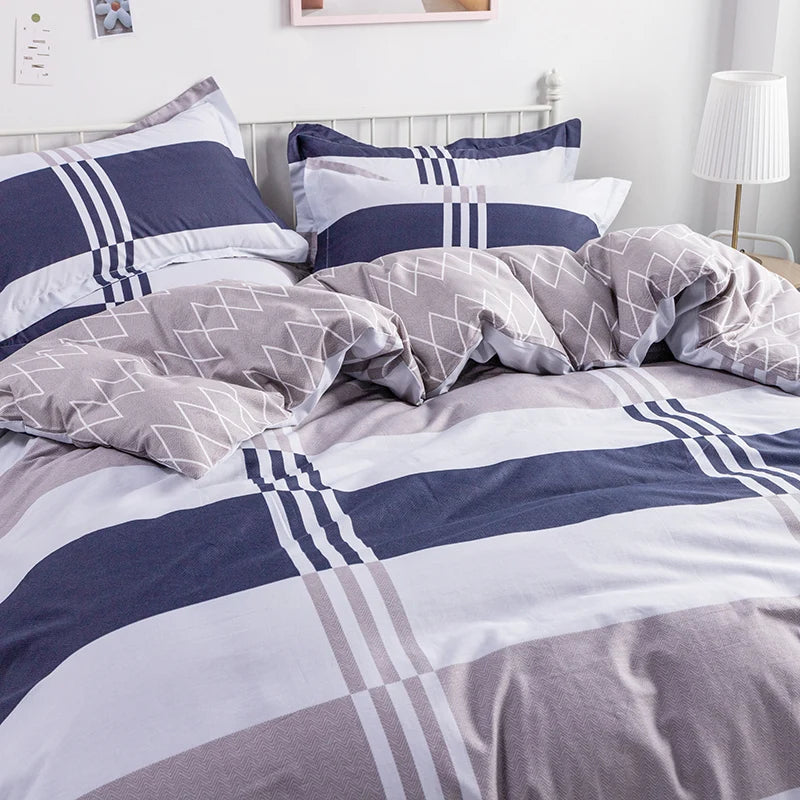 Striped & Printed Duvet Cover Set with 2 Pillowcases, 100% Cotton Bedding, Coastal Blue Designs, No Filling, 10 Designs, 4 Sizes