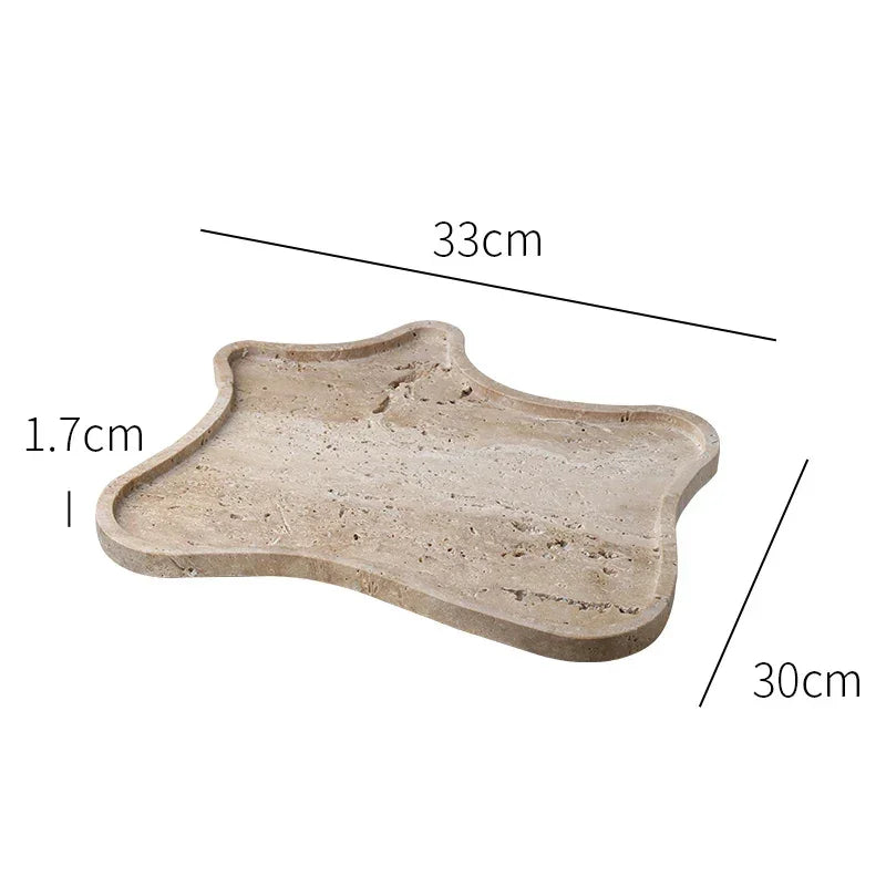 Travertine Vanity Tray, Bathroom Perfume Tray for Dresser, Stone, 9.4-13in