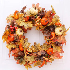 Pack of 2 Fall Pumpkin Wreaths for Front Door, Artificial Autumn Wreath with Pumpkins, Pinecones & Maple Leaves, Halloween & Thanksgiving, 15.7in