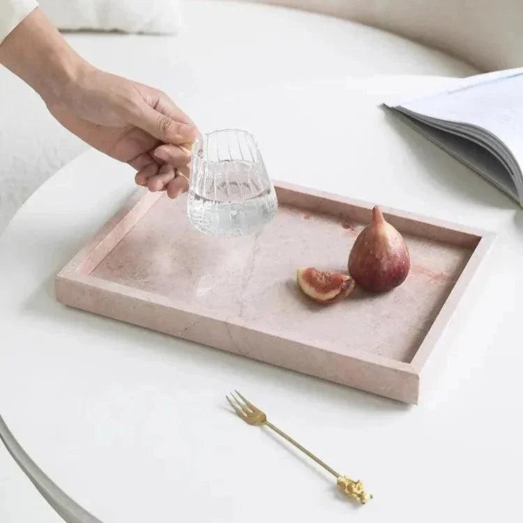 Pink Marble Tray, Hand Polished Coffee Table & Vanity Tray, 9.8-11.8in