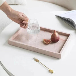 Pink Marble Tray, Hand Polished Coffee Table & Vanity Tray, 9.8-11.8in
