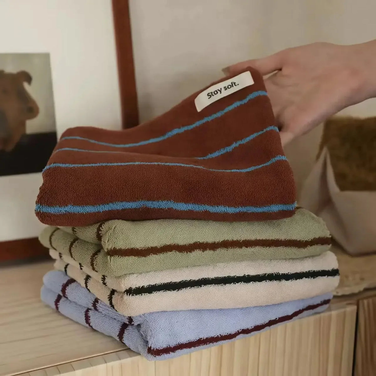 Classic Striped Towel, Soft Absorbent Face & Bath Towel, Breathable Quick Dry Blend, 3 Colors