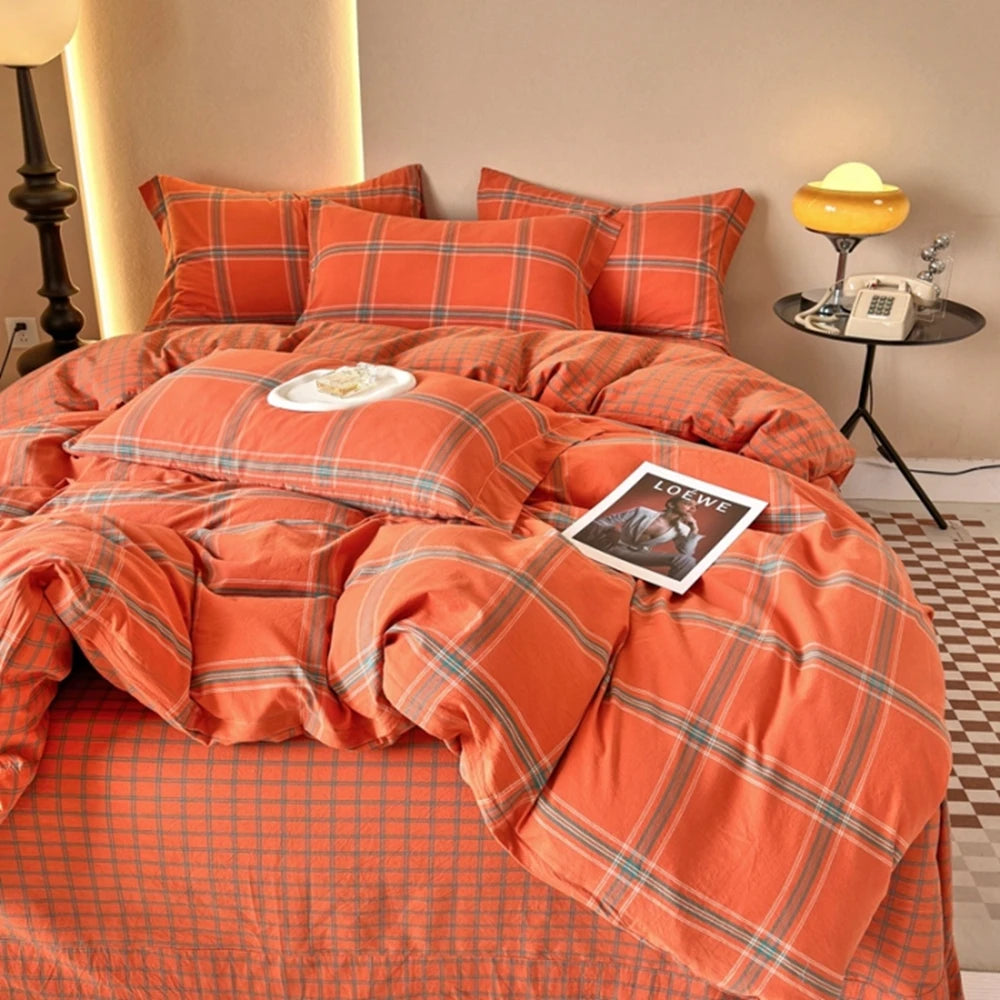 Plaid & Gingham Duvet Cover Set with 2 Pillowcases, 100% Cotton Bedding, 200 Thread Count, No Filling, 16 Colors, 4 Sizes