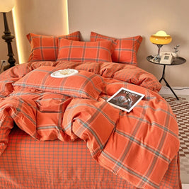 Plaid & Gingham Duvet Cover Set with 2 Pillowcases, 100% Cotton Bedding, 200 Thread Count, No Filling, 16 Colors, 4 Sizes