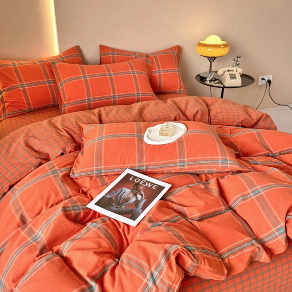 Plaid & Gingham Duvet Cover Set with 2 Pillowcases, 100% Cotton Bedding, 200 Thread Count, No Filling, 16 Colors, 4 Sizes