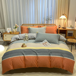 Retro Print Bedding Set of 4 with Duvet Cover, Flat Sheet & 2 Pillowcases, 100% Cotton, Brushed Finish, 23 Designs, 2 Sizes