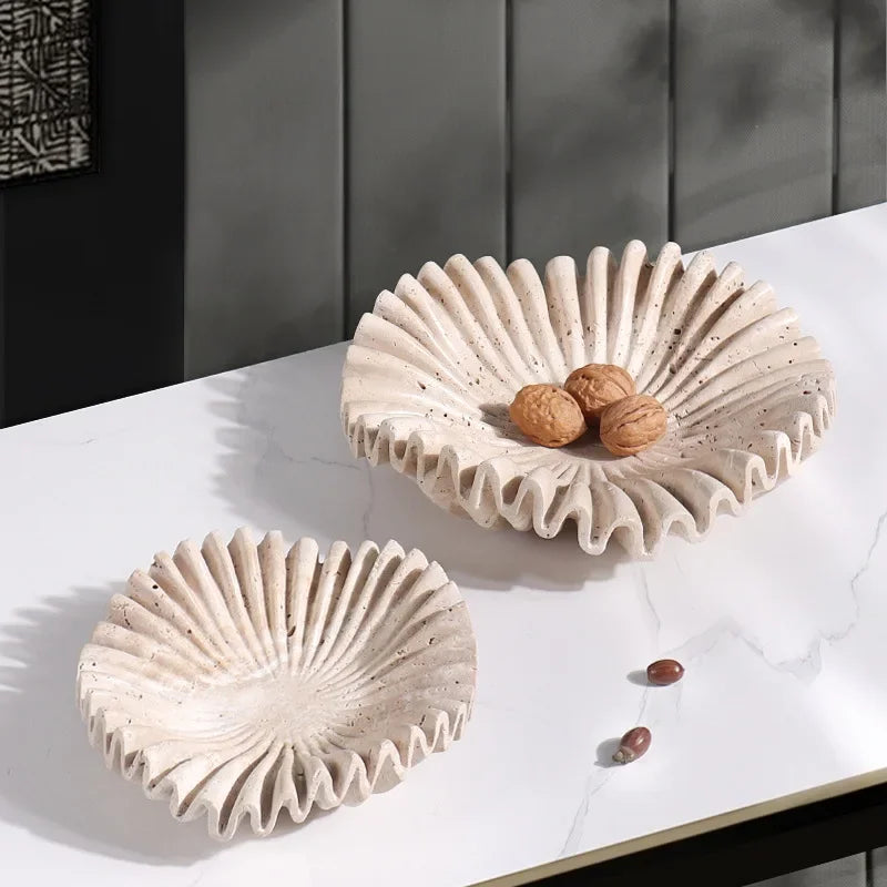 Marble Fruit Bowl, Ruffle Fluted Edge Catchall Bowl, Entryway, 7.9-11.8in