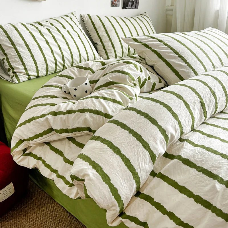 Striped Duvet Cover Set with Pillowcases, Soft Lightweight Fade Resistant Bedding, Cover Only, 5 Colors, 11 Sizes