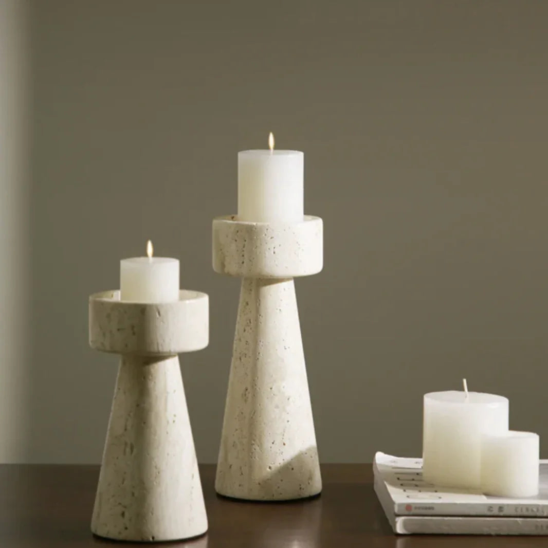 Travertine Taper Candle Holder, Handcrafted Candlestick, 2 Sizes, 7-9in