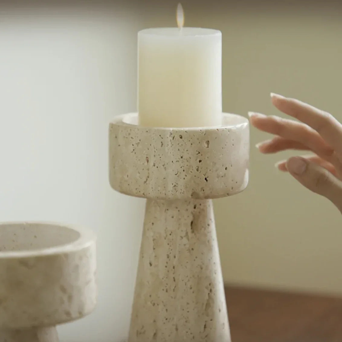 Travertine Taper Candle Holder, Handcrafted Candlestick, 2 Sizes, 7-9in