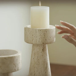 Travertine Taper Candle Holder, Handcrafted Candlestick, 2 Sizes, 7-9in