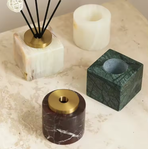 Marble Incense Holder, Gold Accent Incense Stick Stand, 2 Shapes, 2.8in
