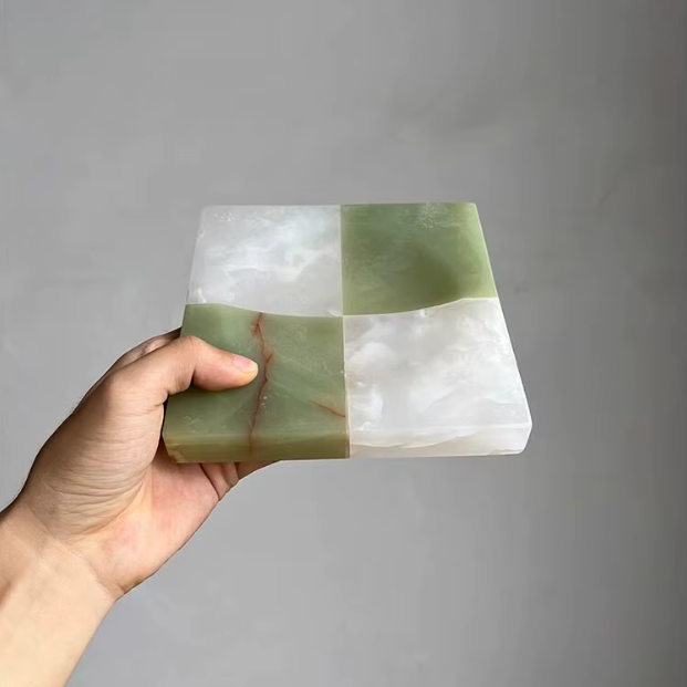 Checkered Marble Tray, Square Jewelry & Key Catchall for Entryway, 5.9in