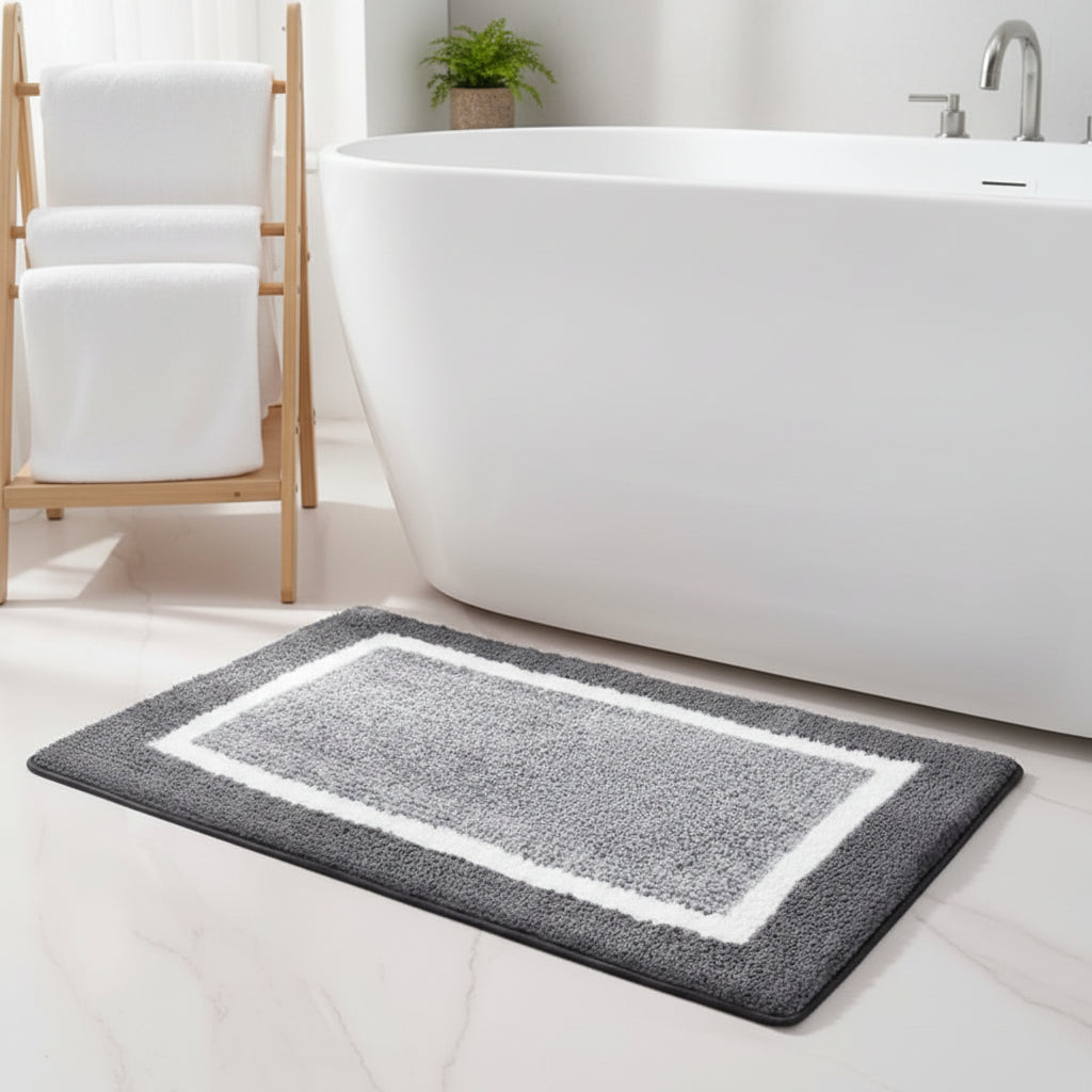 Striped Bath Mat in Soft Microfiber, Bathroom, Bedroom & Living Room Mat, Machine Washable Non Slip, 4 Colors, 2 Sizes