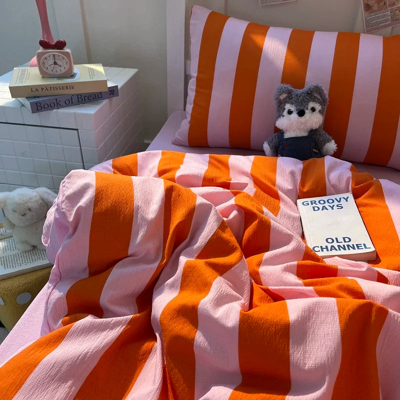 Striped Duvet Cover Set with 2 Pillowcases, Soft Lightweight Bedding Set, Cover Only No Filling, 12 Sizes