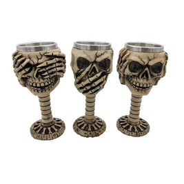 Pack of 3 3D Skull Mug & Goblet, Halloween Resin Skull Cup with Stainless Steel Liner, Gothic Bar & Party Drinkware, 9 Styles, 180-500ml