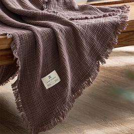 Four Layer Cotton Gauze Blanket with Tassels, Breathable Sofa Throw & Bed Blanket, 100% Cotton, 7 Colors, 2 Sizes