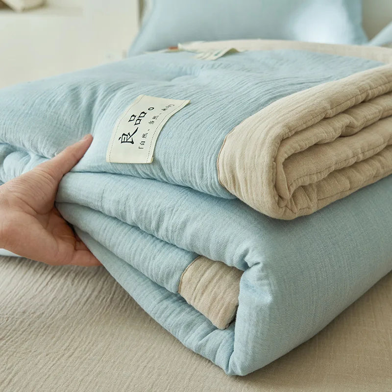Two Tone Summer Quilt in Double Layer Yarn, Lightweight Cooling Bed Quilt, Reversible Colors, 6 Colors, 3 Sizes