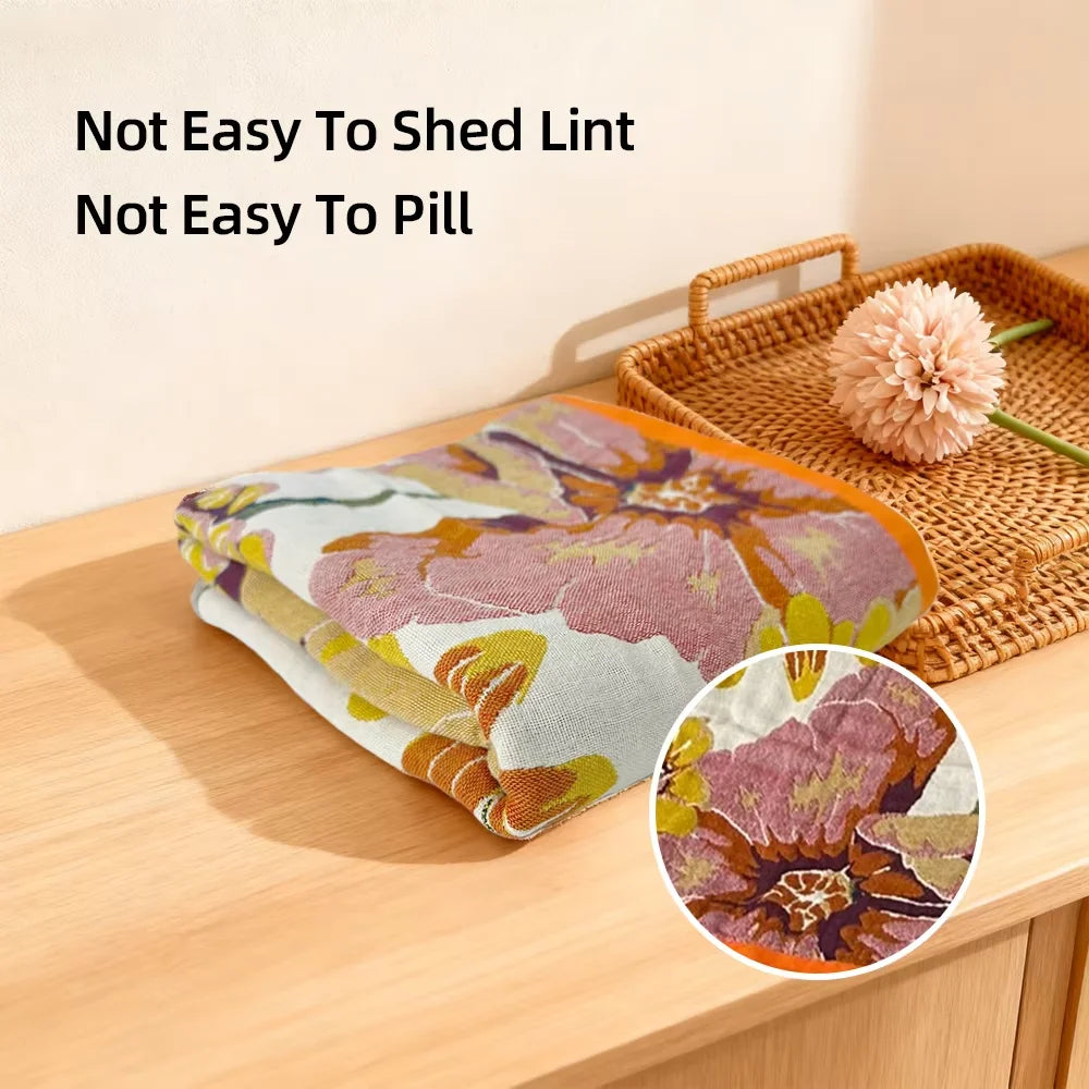 Floral Gauze Bath Towel, Lightweight Soft Absorbent Sauna, Gym & Shower Towel, Quick Dry, 5 Designs