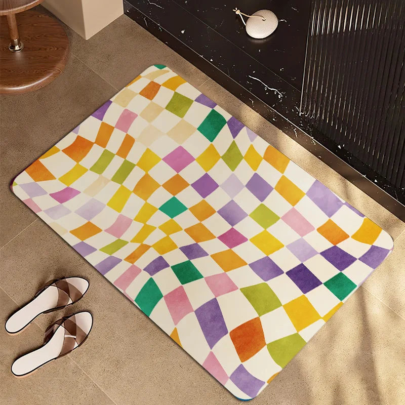 Diamond Pattern Bath Mat in Gradient Color, Modern Bathroom & Entryway Mat, Non Slip Soft, 4 Styles, 16x24in