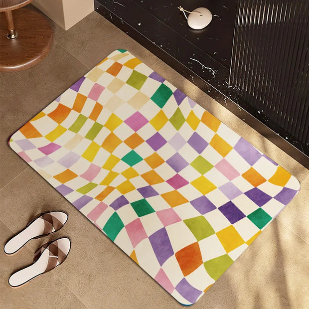 Diamond Pattern Bath Mat in Gradient Color, Modern Bathroom & Entryway Mat, Non Slip Soft, 4 Styles, 16x24in