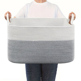 Large Woven Rope Storage Basket with Handles, Laundry, Blanket & Toy Basket, Halloween Candy Bin, 6 Colors, 19 x 13.4in