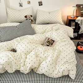 Double Sided Bedding Set with Sheet & Pillowcases, Reversible Plaid & Gingham Duvet Cover Set, 6 Designs, 6 Sizes