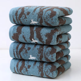 Jacquard Cotton Towel Set of 4, Thick Absorbent Bathroom Towels, Yarn Dyed Pure Cotton, 3 Colors, 14x28in