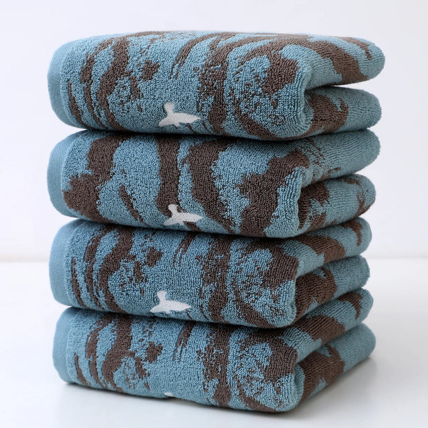 Jacquard Cotton Towel Set of 4, Thick Absorbent Bathroom Towels, Yarn Dyed Pure Cotton, 3 Colors, 14x28in