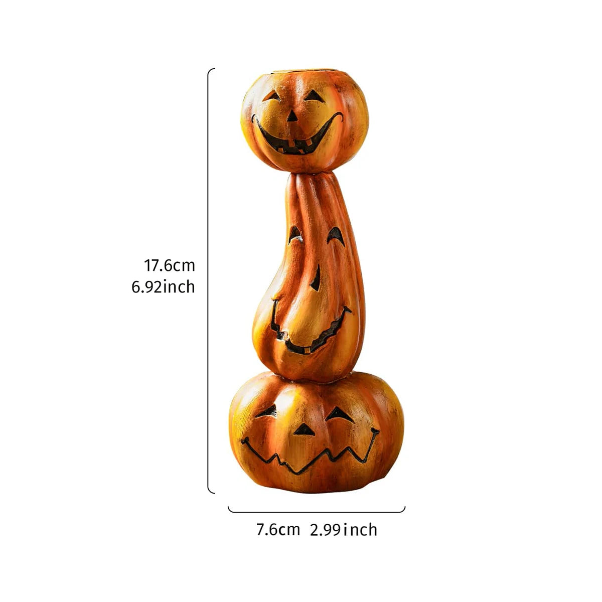 Pack of 5 Stacked Pumpkin Candlestick, Halloween Taper Candle Holder for Mantel & Table, Jack-o'-Lantern Faces, Resin, 6.9in