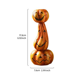Pack of 5 Stacked Pumpkin Candlestick, Halloween Taper Candle Holder for Mantel & Table, Jack-o'-Lantern Faces, Resin, 6.9in