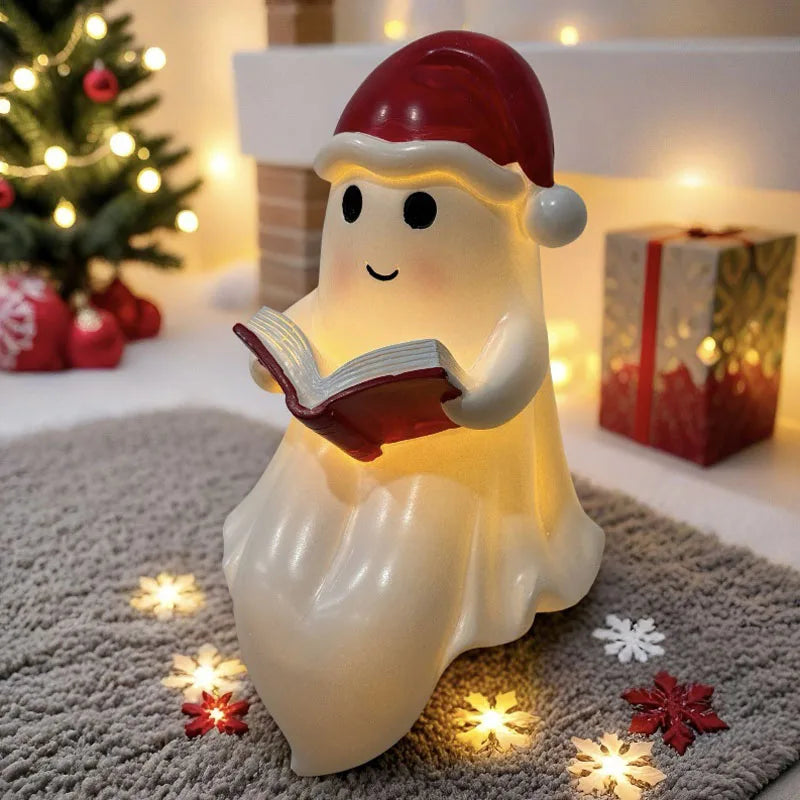 Pack of 3 Ghost Reading Book Lamp, Halloween Ghost Night Light & Shelf Decor, Battery Operated Glowing White Ghost with Book, 5.5in