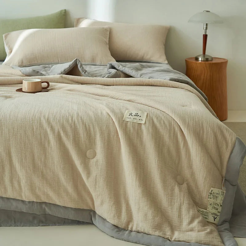 Two Tone Summer Quilt in Double Layer Yarn, Lightweight Cooling Bed Quilt, Reversible Colors, 6 Colors, 3 Sizes