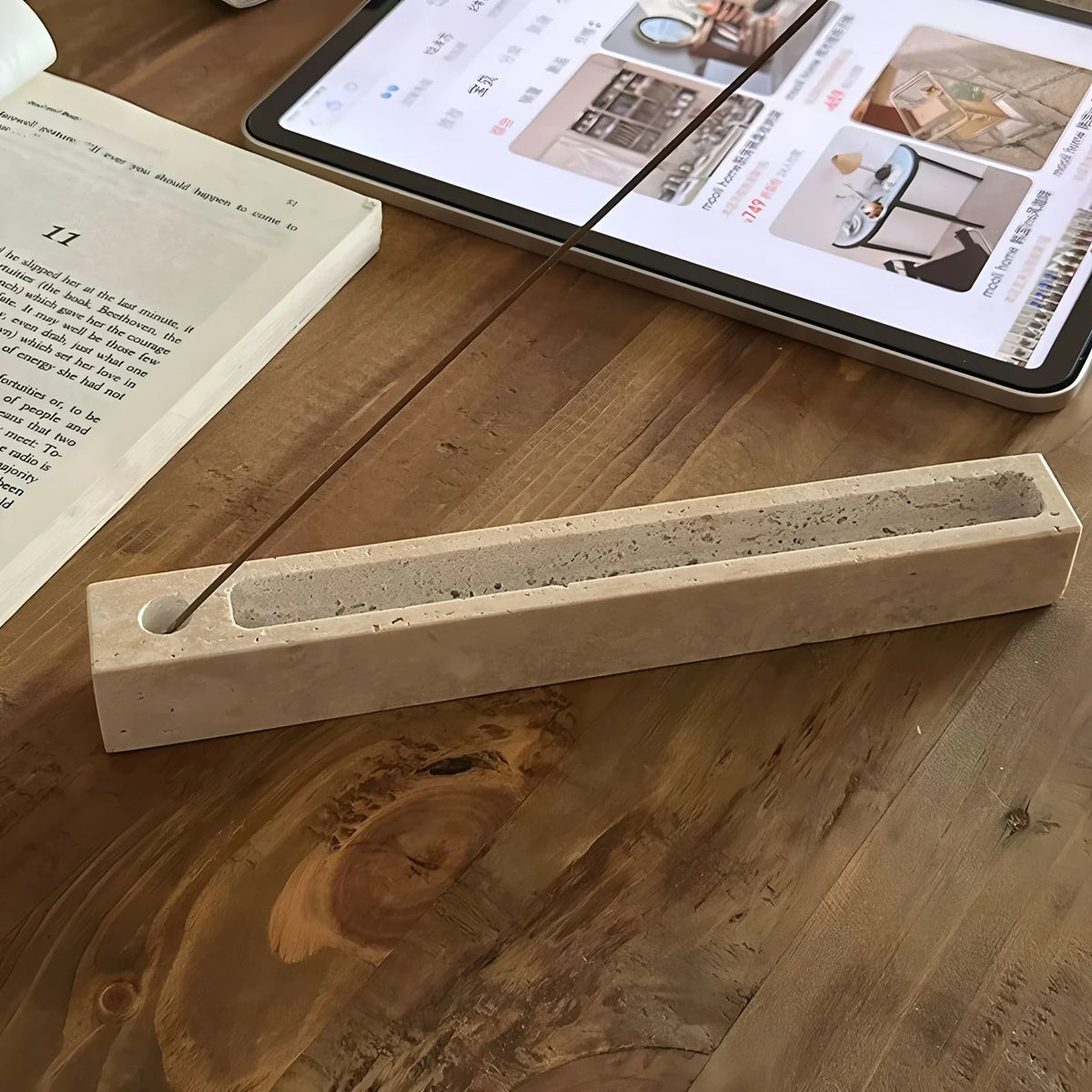 Travertine Incense Tray for Sage & Palo Santo, Zen Meditation Tray, 8.3in