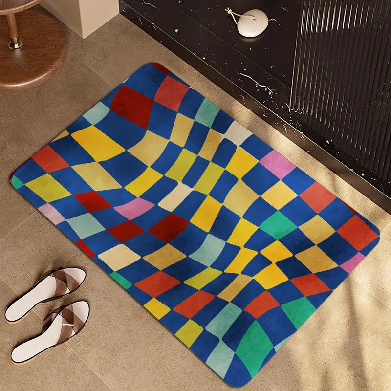 Diamond Pattern Bath Mat in Gradient Color, Modern Bathroom & Entryway Mat, Non Slip Soft, 4 Styles, 16x24in