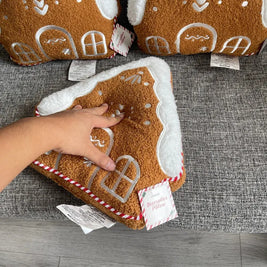 Gingerbread Pillow, House Shaped Christmas Throw Pillow, Embroidered, 12in