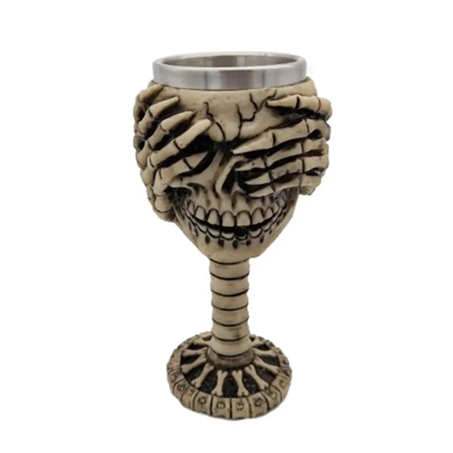 Pack of 3 3D Skull Mug & Goblet, Halloween Resin Skull Cup with Stainless Steel Liner, Gothic Bar & Party Drinkware, 9 Styles, 180-500ml