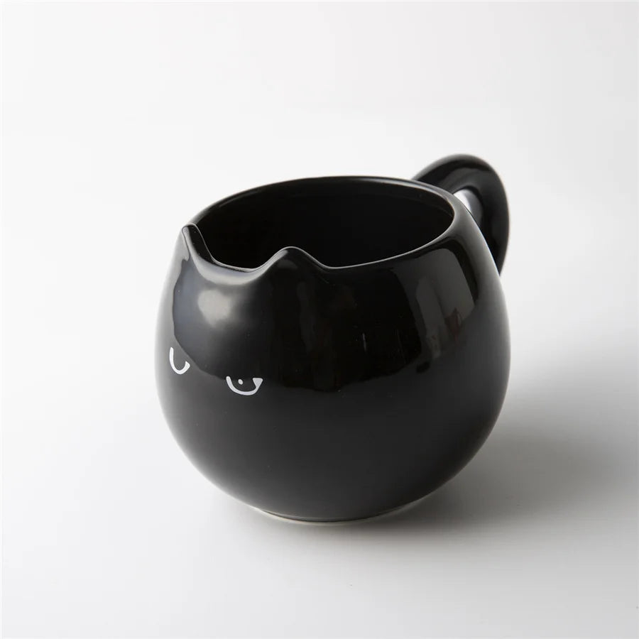 Pack of 4 Black Cat Mugs, Ceramic Cat Shaped Coffee Cup with Ears, Glossy Black Halloween & Everyday Mug, 13oz, 3.3in