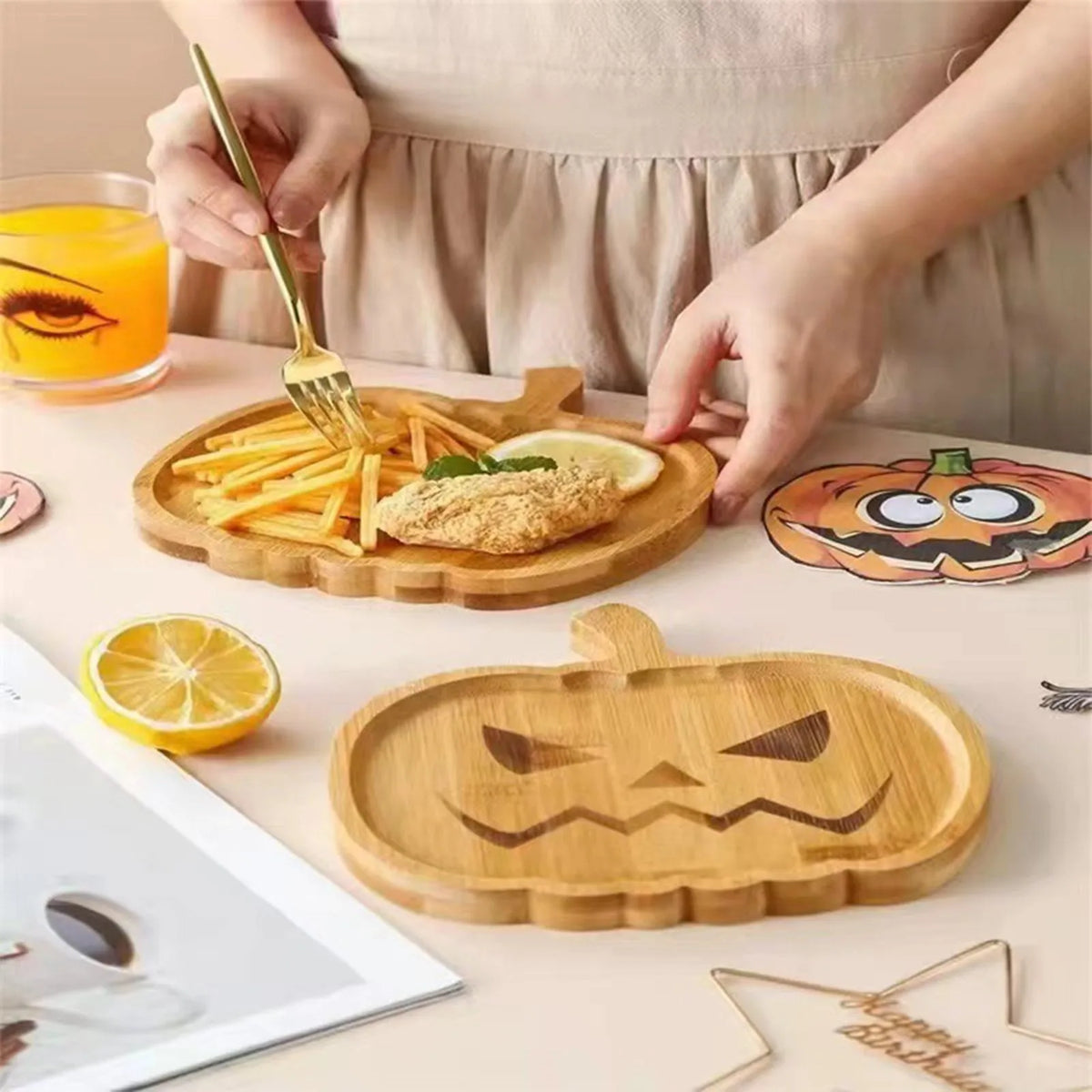 Halloween Charcuterie Board, Wooden Serving Tray in Pumpkin, Ghost, Bat or Coffin Shape, Party Cheese & Snack Platter, 7.5-14.4in