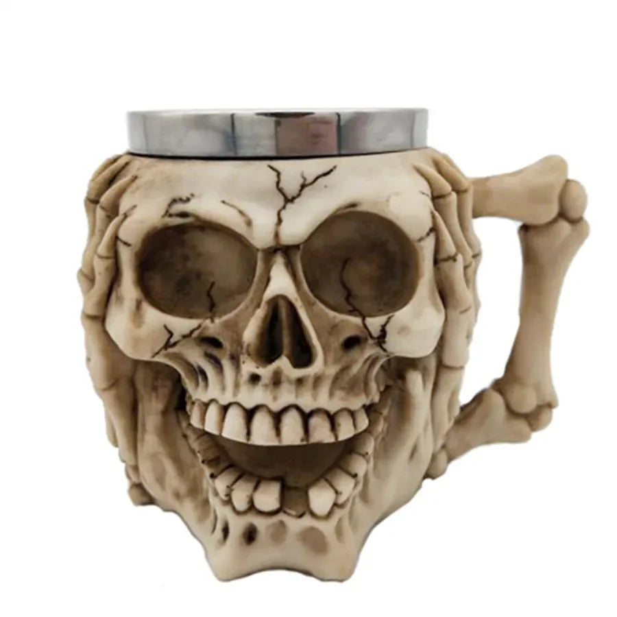Pack of 3 3D Skull Mug & Goblet, Halloween Resin Skull Cup with Stainless Steel Liner, Gothic Bar & Party Drinkware, 9 Styles, 180-500ml