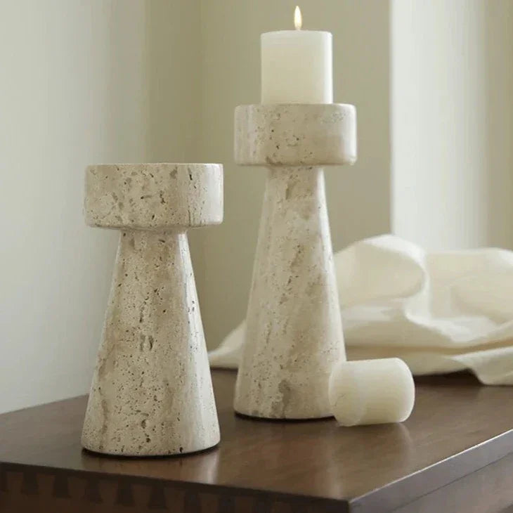Travertine Taper Candle Holder, Handcrafted Candlestick, 2 Sizes, 7-9in