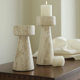 Travertine Taper Candle Holder, Handcrafted Candlestick, 2 Sizes, 7-9in