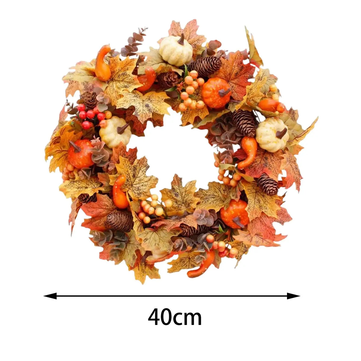 Pack of 2 Fall Pumpkin Wreaths for Front Door, Artificial Autumn Wreath with Pumpkins, Pinecones & Maple Leaves, Halloween & Thanksgiving, 15.7in