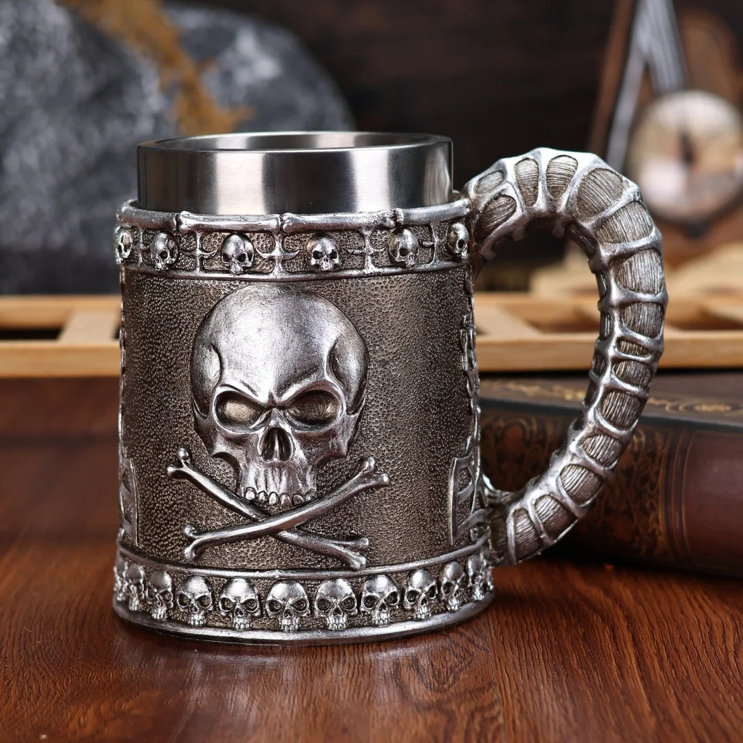 Pack of 3 Medieval Dragon Tankard, Resin Beer Stein with Stainless Steel Liner, Gothic Skull & Dragon Eye Mug, 4 Styles, 15oz, 5.5in