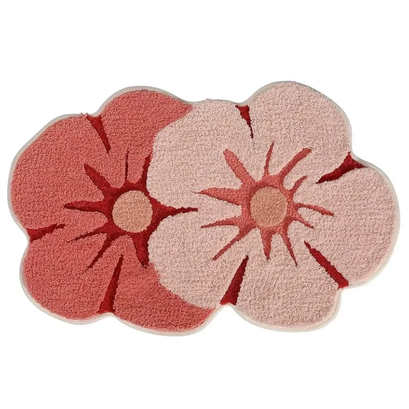 Flower Shaped Bath Mat with 3D Tufted Relief, Soft Absorbent Bathroom Rug, Machine Washable Non Slip, 4 Designs, 18x27in