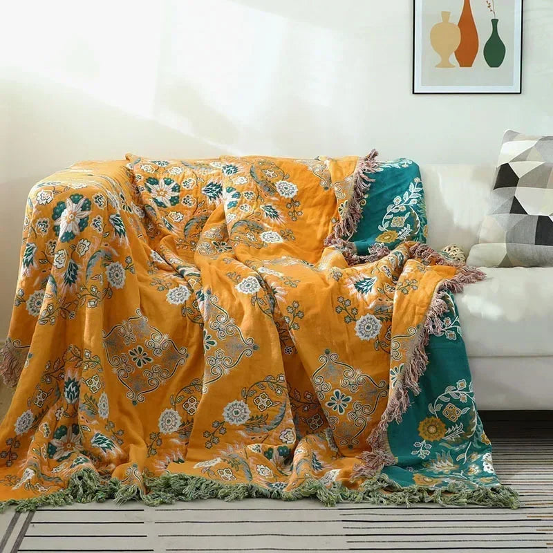 100% Cotton Jacquard Throw Blanket & Bedspread, Double Sided Boho Sofa Cover, Yarn Dyed, Hand Wash, 22 Designs, 3 Sizes
