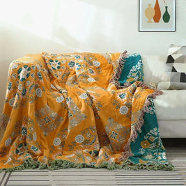 100% Cotton Jacquard Throw Blanket & Bedspread, Double Sided Boho Sofa Cover, Yarn Dyed, Hand Wash, 22 Designs, 3 Sizes