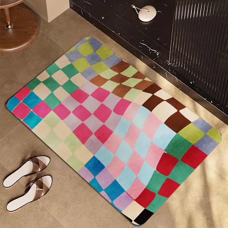 Diamond Pattern Bath Mat in Gradient Color, Modern Bathroom & Entryway Mat, Non Slip Soft, 4 Styles, 16x24in